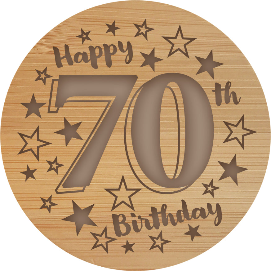 Happy 70th Birthday - Wooden Candle Lid